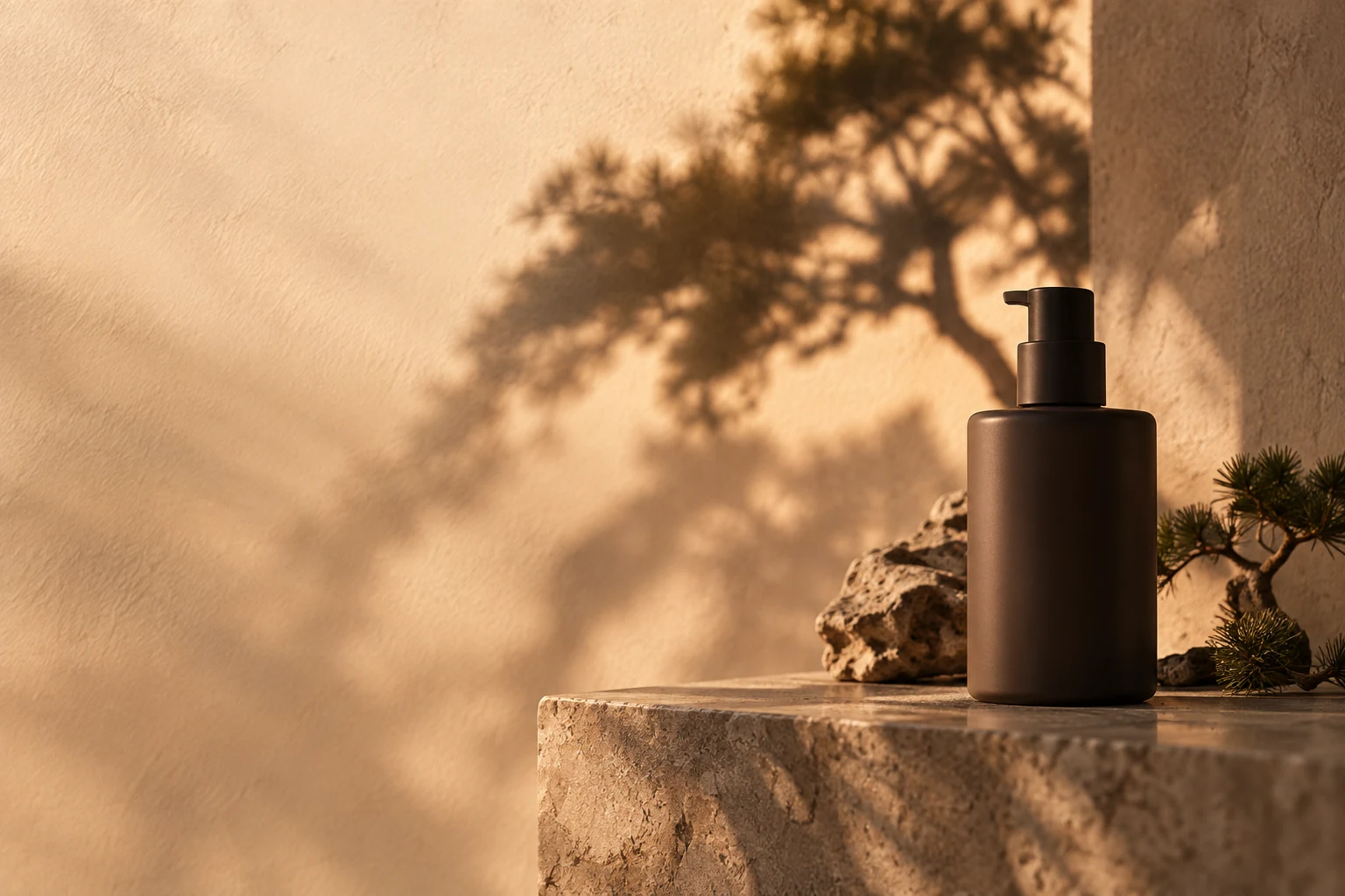 A cosmetic bottle in natural sunlight for the Lume concept.